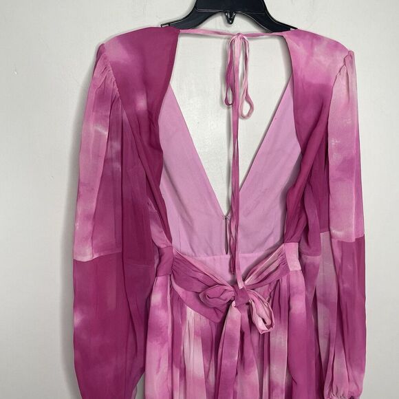 TOCCIN Romper Women 6 Pink Tie Dye Plunge Neckline Open Back Sheer Lined - Picture 6 of 12